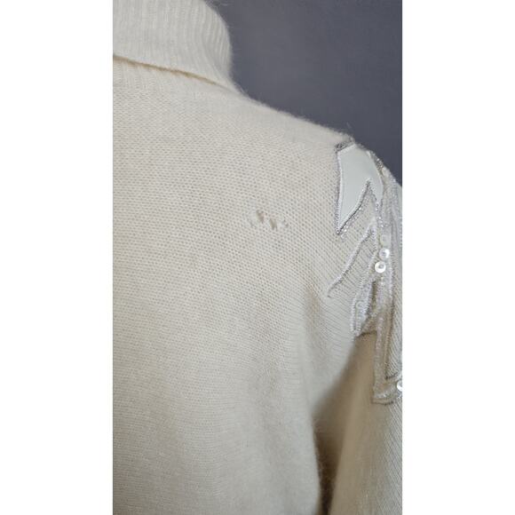 Vintage Anna Laurence Embellished Angora Sequin Sweater Cream Turtleneck Holida - Picture 5 of 10